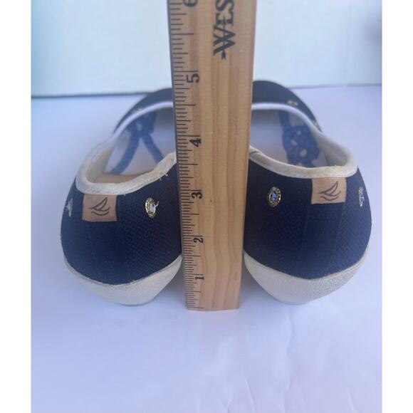 Sperry HTF Top Sider Navy Blue & White Slip On Low Wedge Slip On Boat Shoes 10M - Picture 9 of 14